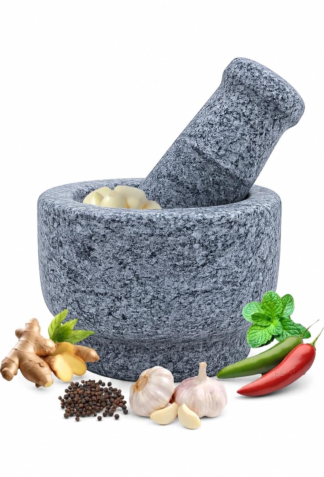 Subaa Stone Mortar and Pestle Set for Spices, Okhli Masher, Khalbatta stone, Kharal, Mixer, Natural & Traditional Grinder, Musal, Well Design for Kitchen, Home, Herbs, Stone Okhli-4 Inch Outer Dia-image-9