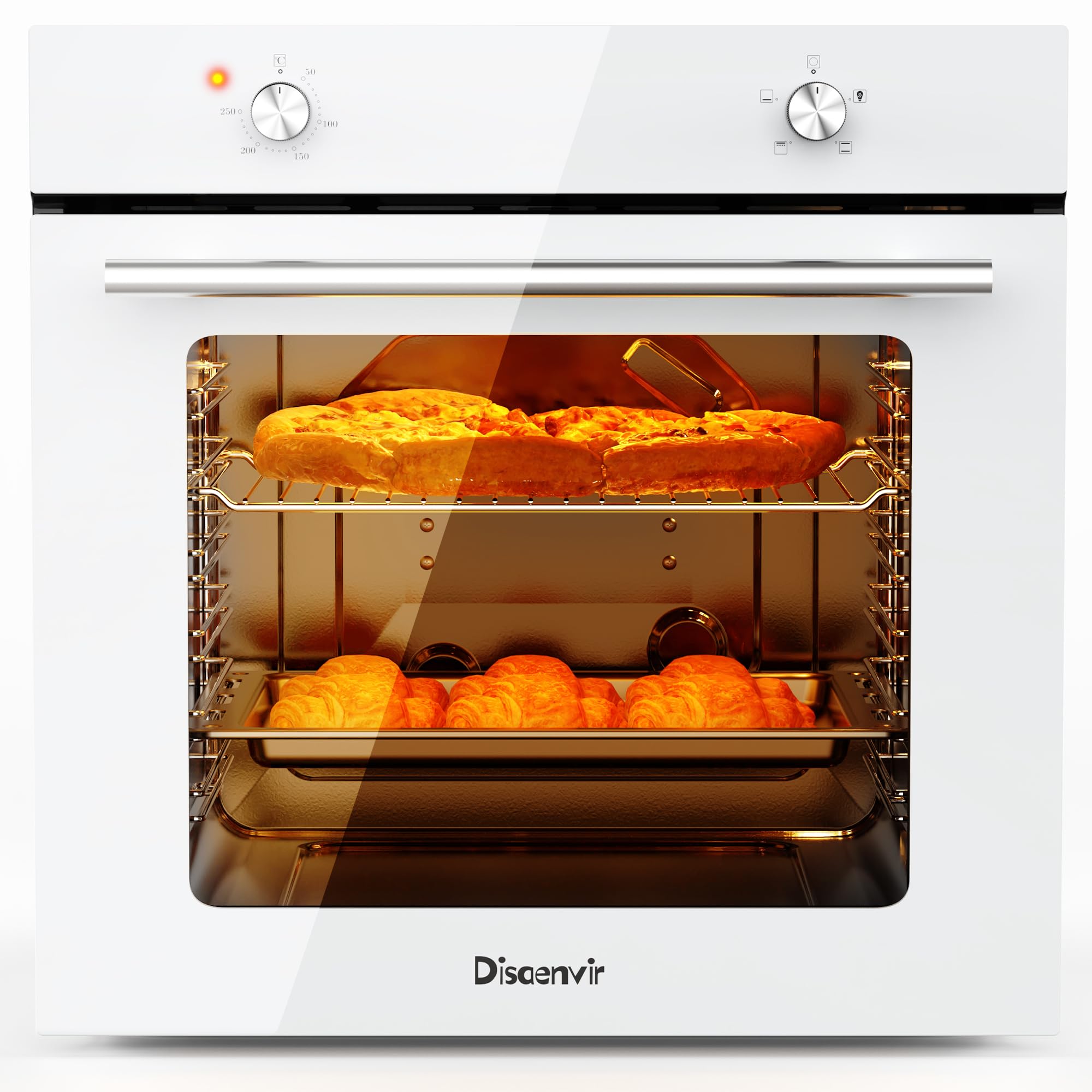 Four encastrable 60 cm Disaenvir, four encastrable blanc 4 fonctions, four avec fonction vapeur 65 L, fonction pizza 2,2 kW, grill, cuisson à chaleur tournante 3D sur 6 niveaux