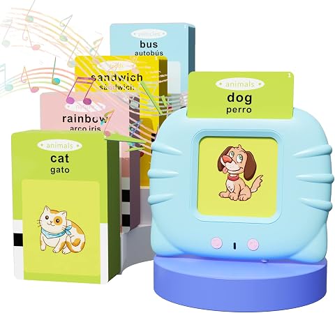 HOMESTEC Tarjetas Flash Parlantes Juguetes Infantiles 2 3 4 5 6 Años, Azul | 112 Hojas 224 Español, Juegos Palabras Montessori Educativo Audibles, Regalos Cumpleaños para Niños Niñas