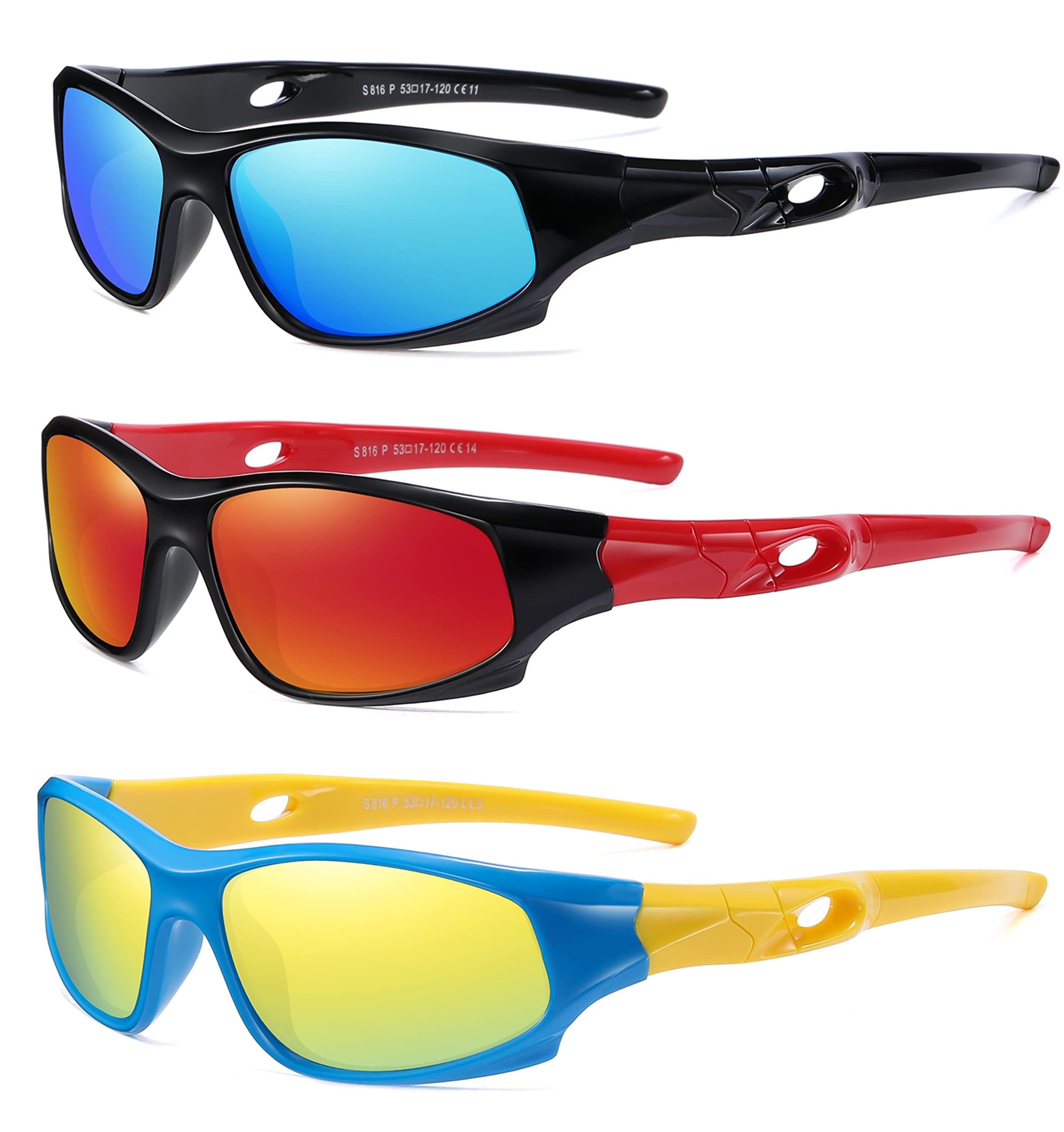 DYLB Paquete de 3 lentes de sol polarizados flexibles para niños y niñas con correa, lentes de sol deportivos para niños de 3 a 10 años