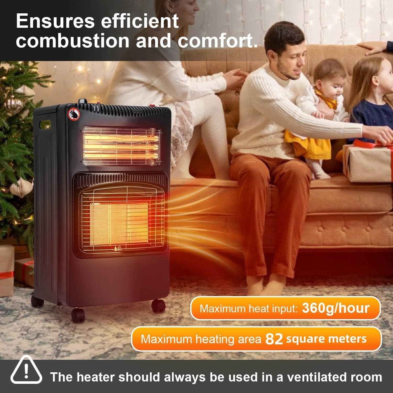 Chauffage au gaz 4200 W et chauffage électrique 1200 W - Chauffage au gaz infrarouge - Avec 3 dispositifs de protection - Bouteilles de gaz jusqu'à 15 kg - Avec régulateur de pression de gaz