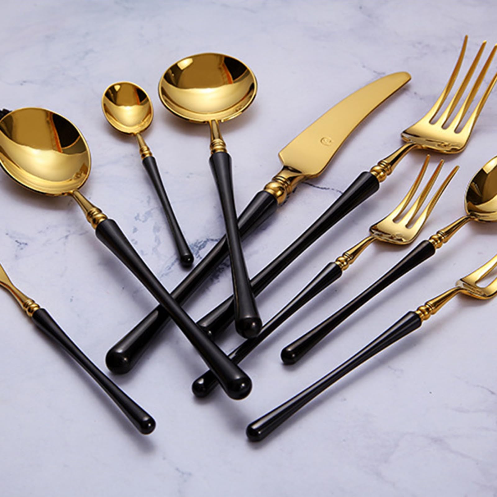 Este Juego de Cubiertos de 80 Piezas para 16 Juegos de Cubiertos Dorados de Acero Inoxidable, Juegos de Utensilios de Mesa, Juego de Cubiertos Estilo francés para el hogar, Banquete, Pulido,