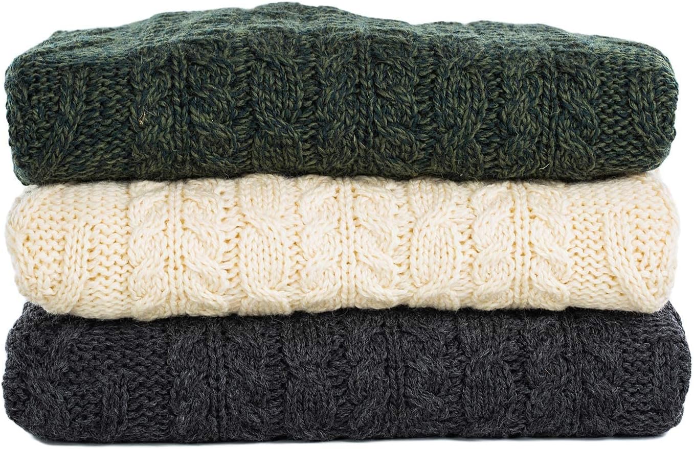 SAOL 100% Merino Wool Men's Irish Traditional Aran Crew Neck Cable Knit Sweater Pullover (Charcoal, XXXLarge) - Image 11