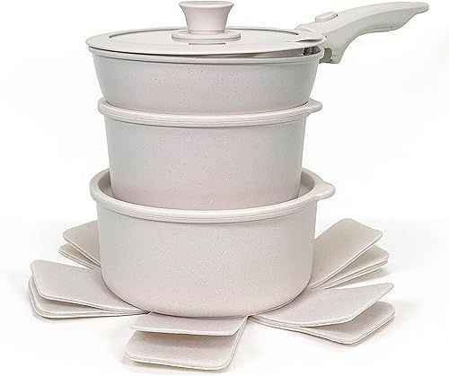 Miniatura 8 de Juego de ollas y sartenes antiadherentes de 17 piezas - Juego de utensilios de cocina de acero inoxidable para cocinar - Incluye sartén, sartenes