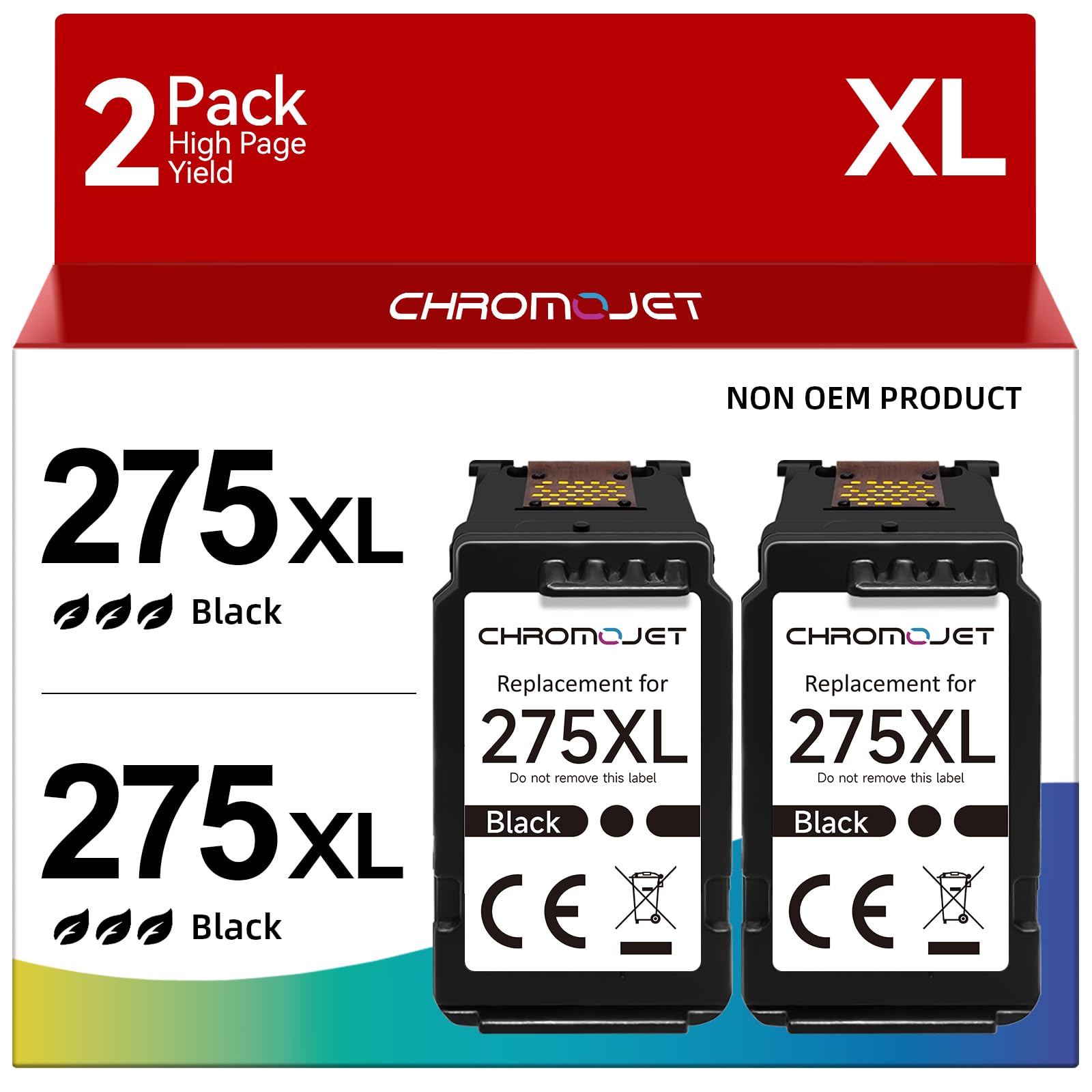 Chromojet 275XL Black Ink Cartridges Compatible for Canon Printer Ink 275 Compatible for Canon PG-275XL Ink Cartridges fit for Pixma TS3720 TR4720 TR4700 TR4723 TR4722 TS3500 TS3520 Printer(2 Black)