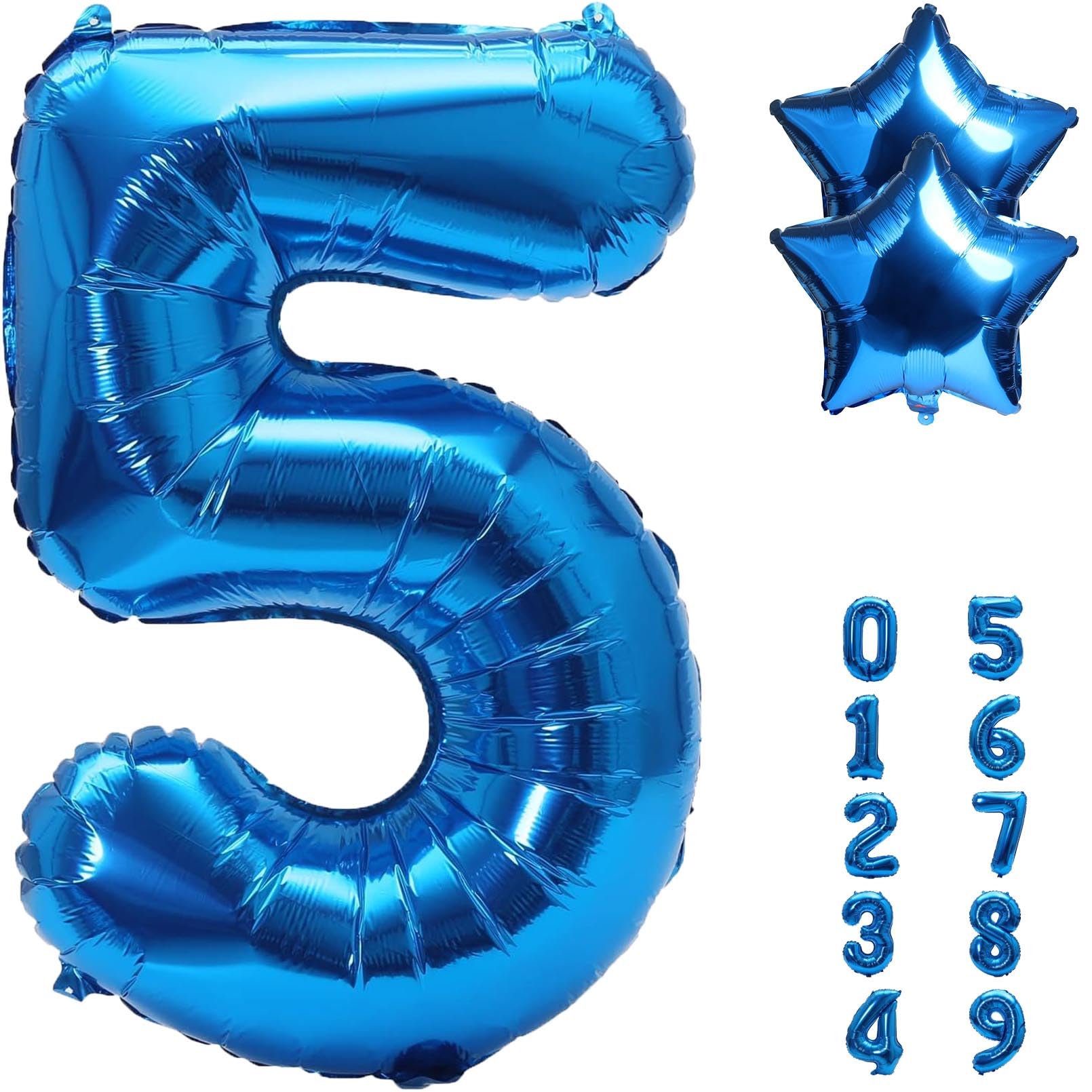 40 inch Navy Blue Big Size Number Foil Helium Balloons 0-9 and 2 pc 10" Star balloon for Birthday Party Anniversary Celebration Decoration Large