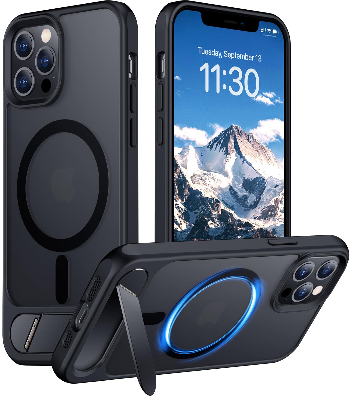 Temdan Magnetic Compatible with iPhone 12 Pro Max Case, [Built-in Invisible Kickstand][Compatible with MagSafe][Military Grade Shockproof] Slim Translucent Matte Phone Case for iPhone 12 Pro Max 6.7"