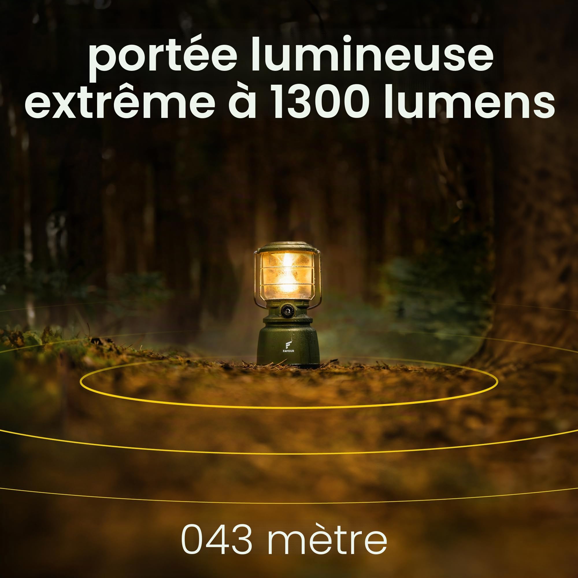 Favour Lampe LED Camping puissante 1300 Lumens | Lanterne exterieur IP64 Étanche, Fonctionne sur piles, température de couleur réglable dont Mode Bougie | Lampe de tente, éclairage à 360 degrés