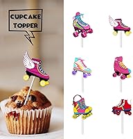 Vista 2 de 18 piezas de patines coloridos de hip hop con purpurina para postre para cupcakes de los años 80 y 90, estilo retro, hip hop, suministros