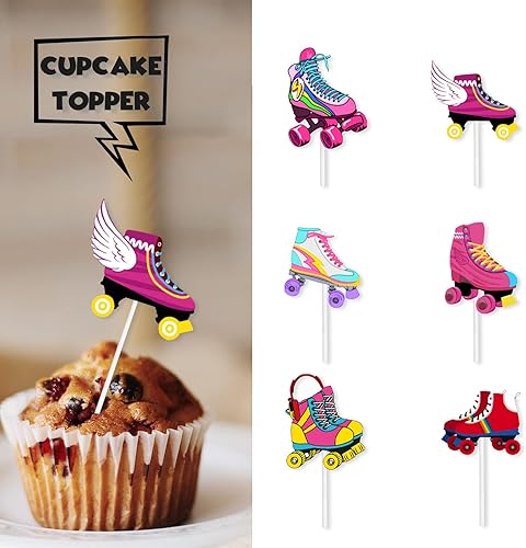 Miniatura 2 de 18 piezas de patines coloridos de hip hop con purpurina para postre para cupcakes de los años 80 y 90, estilo retro, hip hop, suministros