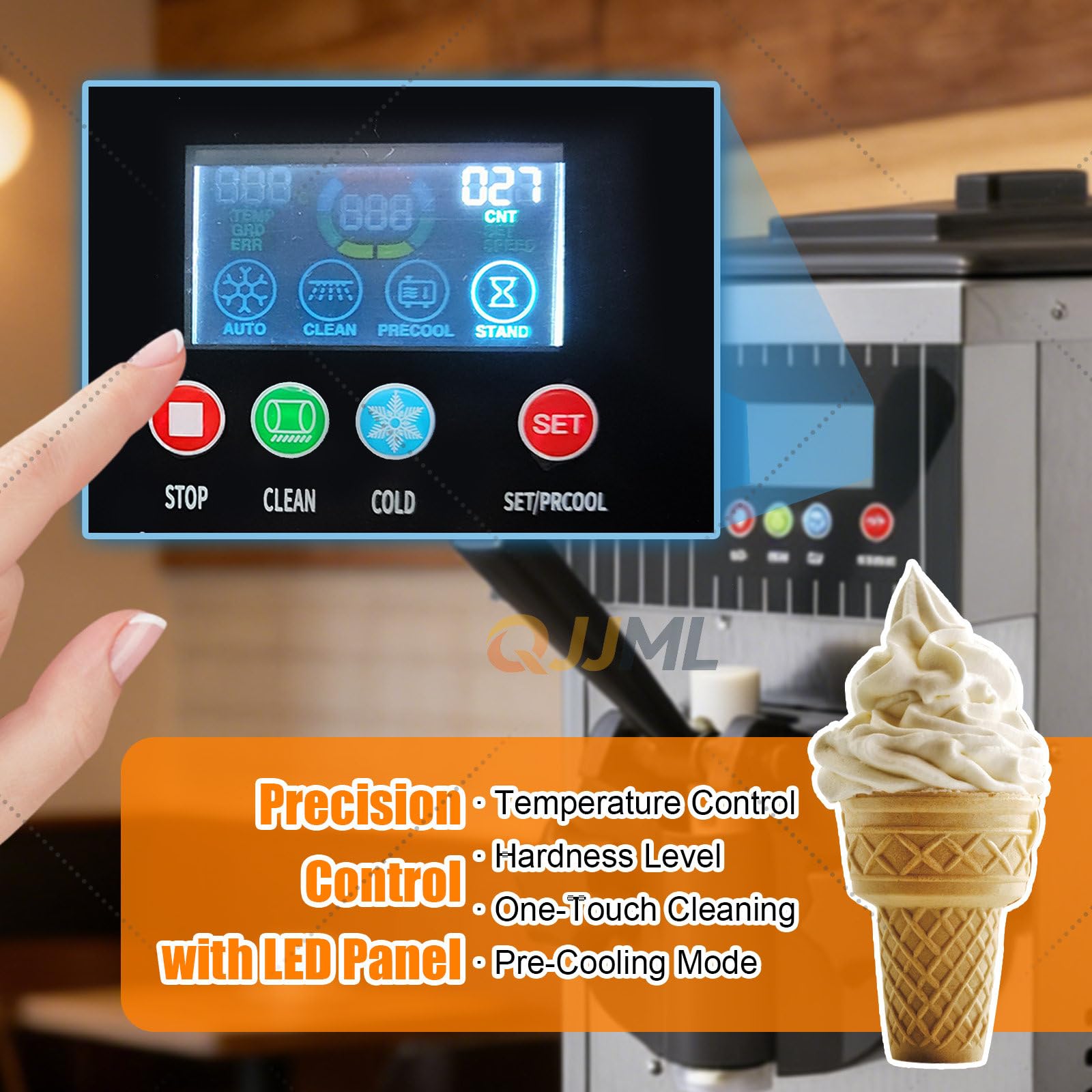 Máquina Comercial Helado Suave, Rendimiento 4-5 Kg/H O 4.5-8 Kg/H; Modelo De Sobremesa De Un Solo Sabor con Panel LCD Y Autolimpieza Un Solo Toque, Ideal para Helados En Espiral White-3.5L