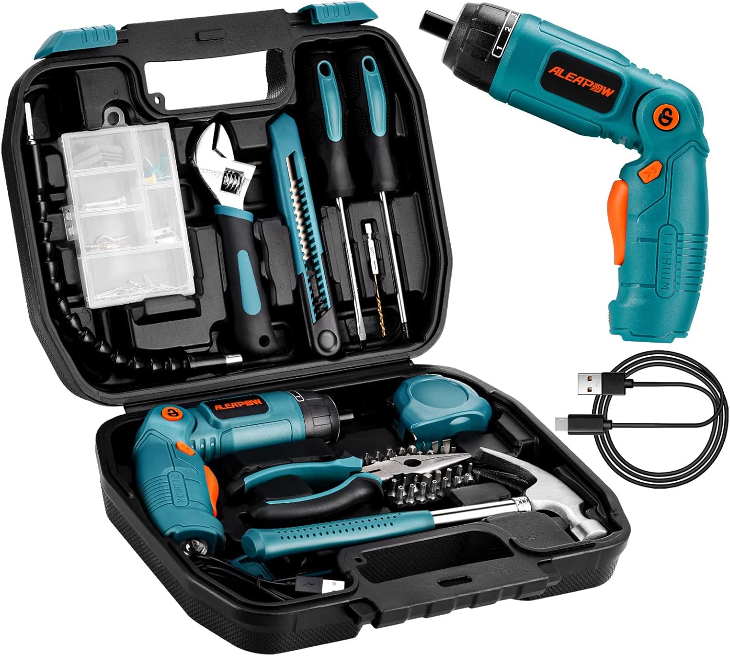 ALEAPOW 124PCS 4V Cordless Screwdriver Tool Kit Set, 6+1