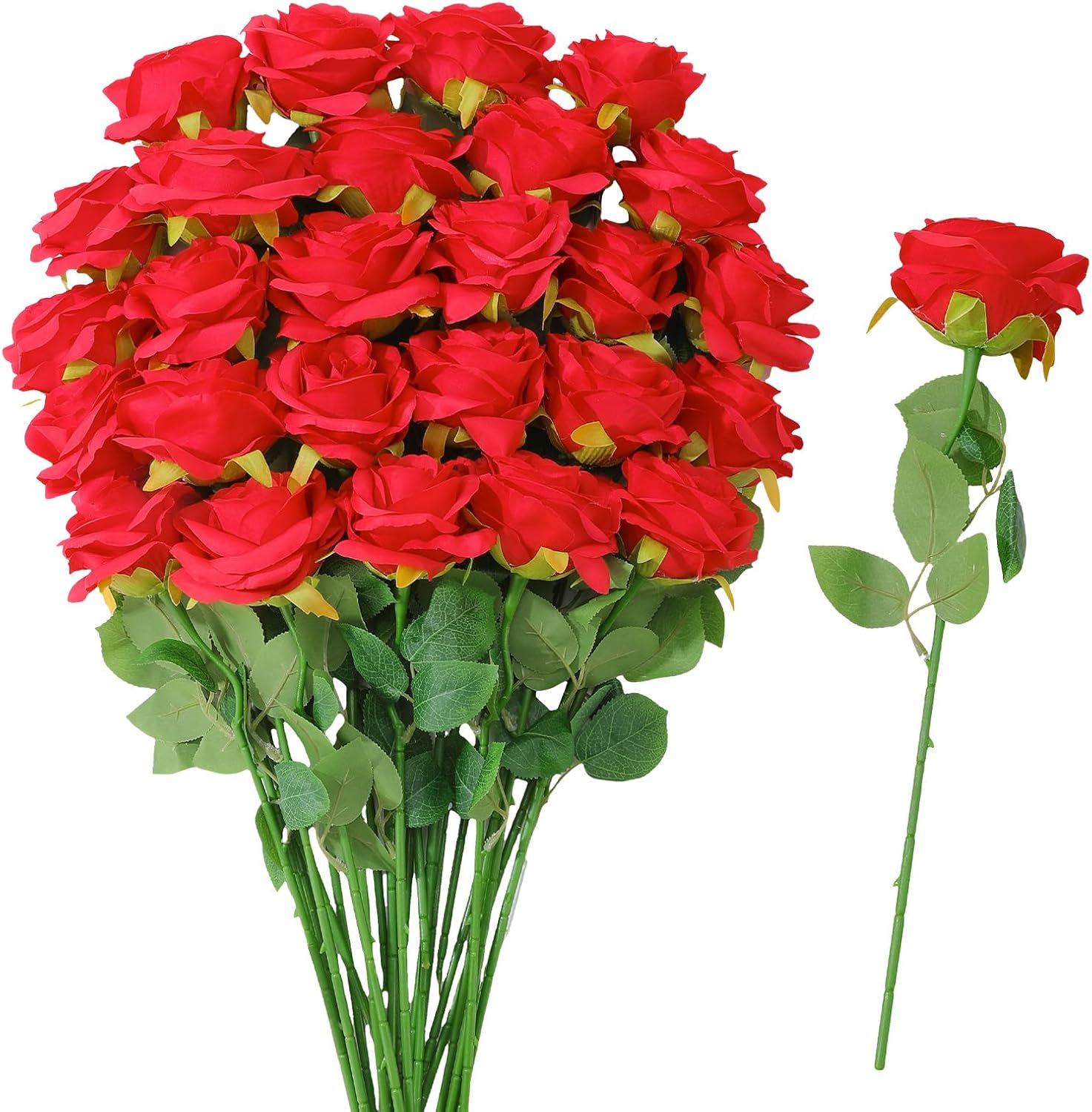 32 Pcs Red Artificial Flowers Roses Fake, Silk Flowers with Stems for DIY Wedding Gothic Bridal Shower Centerpieces Arrangements Tables Decorations