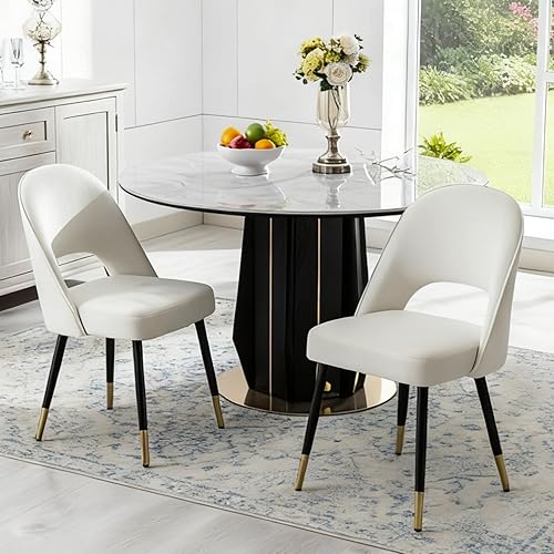 HEAH-YO Juego de 2 sillas de comedor modernas, sillas laterales tapizadas de terciopelo marfil sin brazos con respaldo abierto y patas de metal,