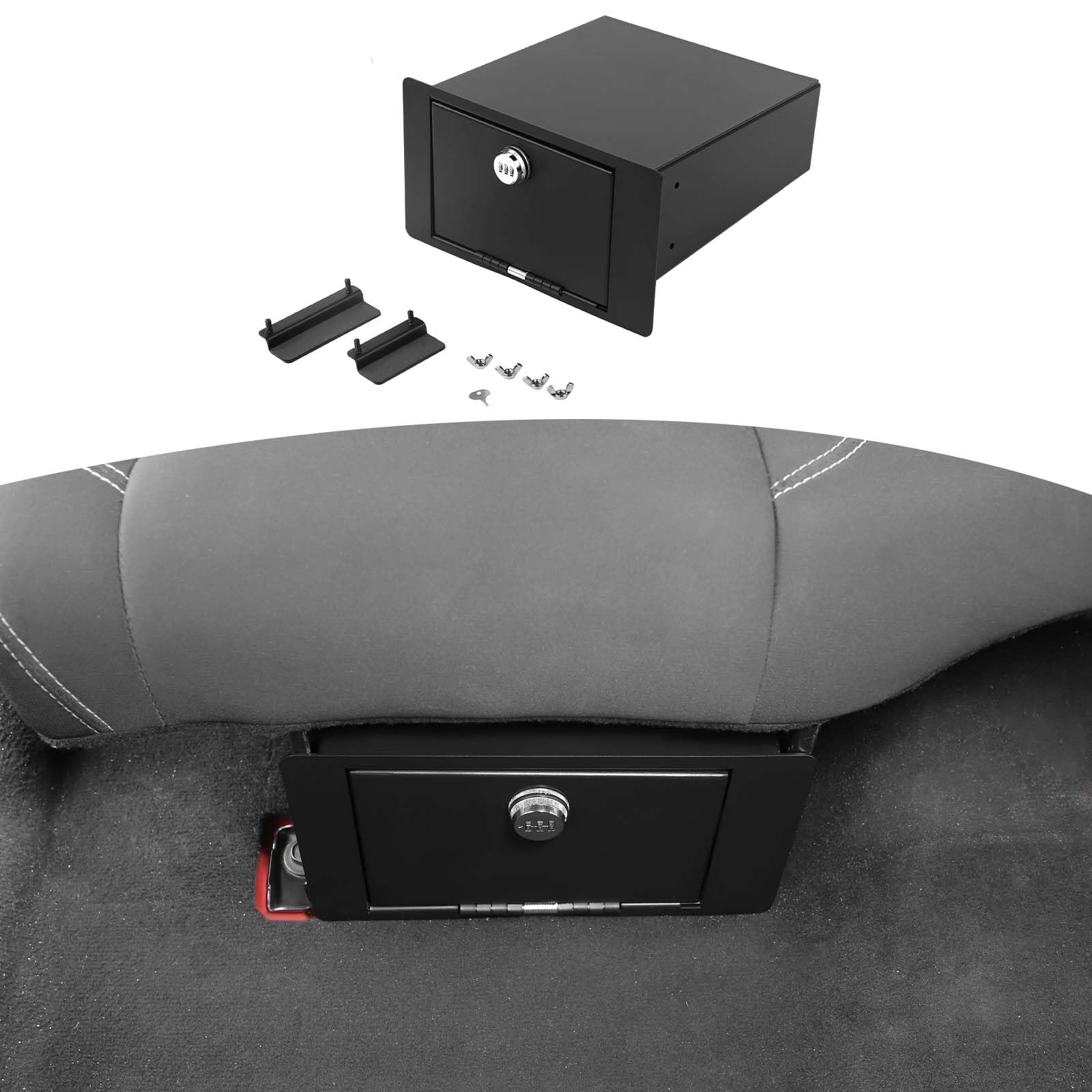 JOSHELA for Jeep JLU Under Rear Seat Safe Box with Security Lock for Jeep Wrangler JKU 2007-2017 for Wrangler JLU 2018 up 4DR Black Metal Storage