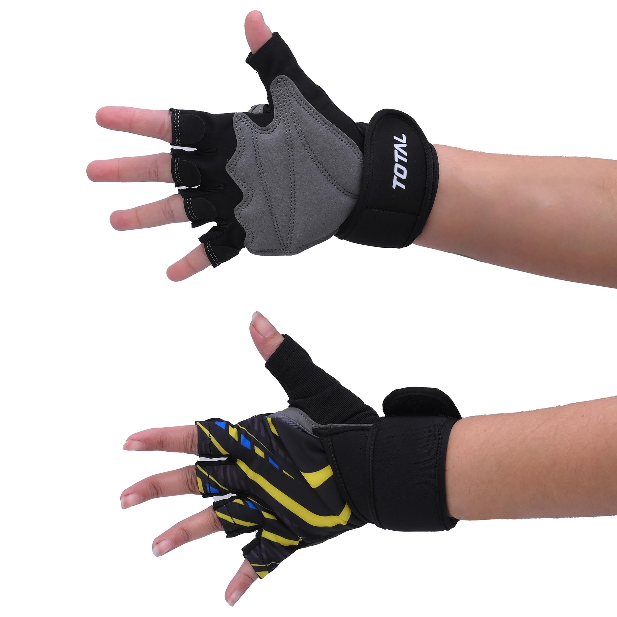 Total Gym Gloves with Wrist Support Strap, Half Finger Weight Lifting Gloves for Men & Women with Padded Palm, Anti-Slip Grip, Adjustable Wrap, Workout Training Gloves Black-Yellow S-image-18