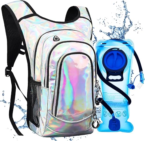 Miniatura 13 de Mochila de hidratación, paquete de hidratación para festivales y raves, mochila de agua con bolsa de hidratación de 2L, mochila de hidratación para