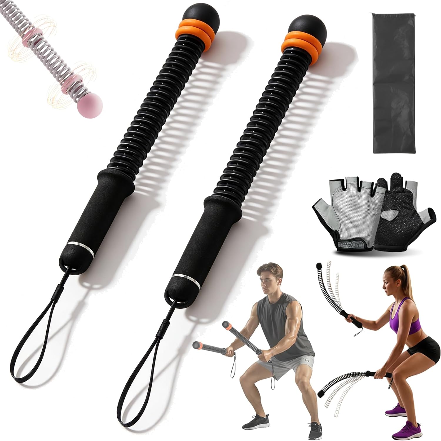 2026 New Adjustable Ropeless Battle Ropes, Battle Ropes for Home Gym, Weighted Battle Rope Sticks, Heavy Duty Portable Cordless sBattle Ropes for Total-Body Sculpting, Cardio & Fat Burn, HIIT (Black)