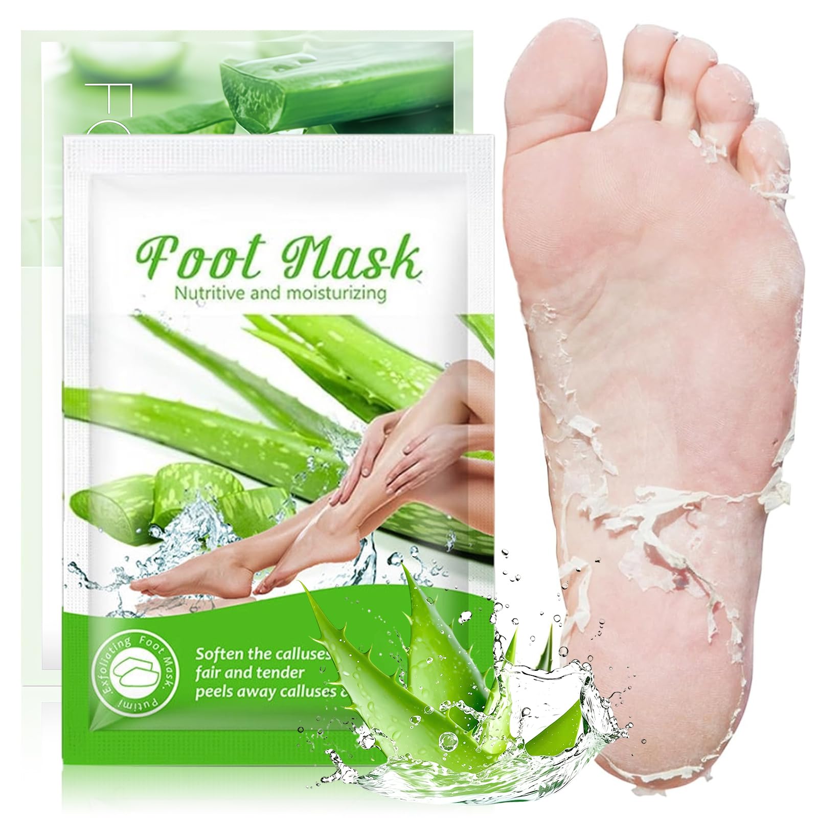 2 Paires Masque Pieds Peeling Exfoliant, Aloe Vera, masque exfoliant pied pour enlever les callosités et la peau morte, hydrate et adoucit, soin pieds cadeau femmes hommes