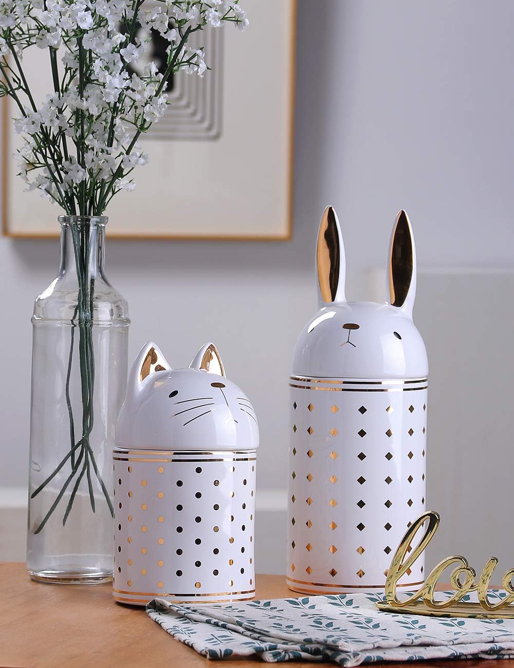 HAUCOZE Ceramic Rabbit Cookie Jar Decorative Candy Jar with Lid Modern Kitchen Decor Canister Gifts 8.1 Inch