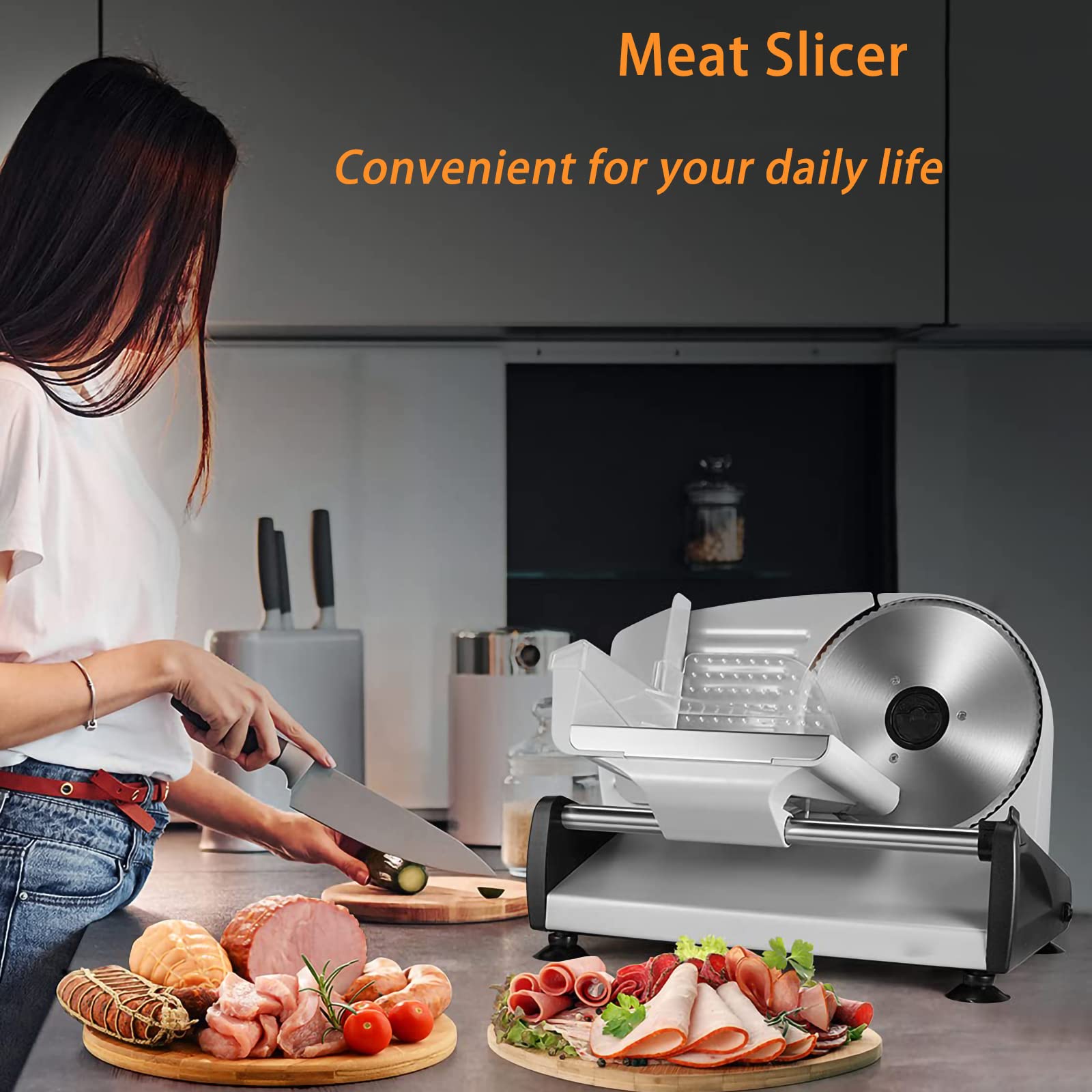 Affettatrice Elettrica 200W - Con 2 Lame Acciaio Inox 7.5'' - Taglia Salumi, Carne, Formaggio E Pane - Foto 7