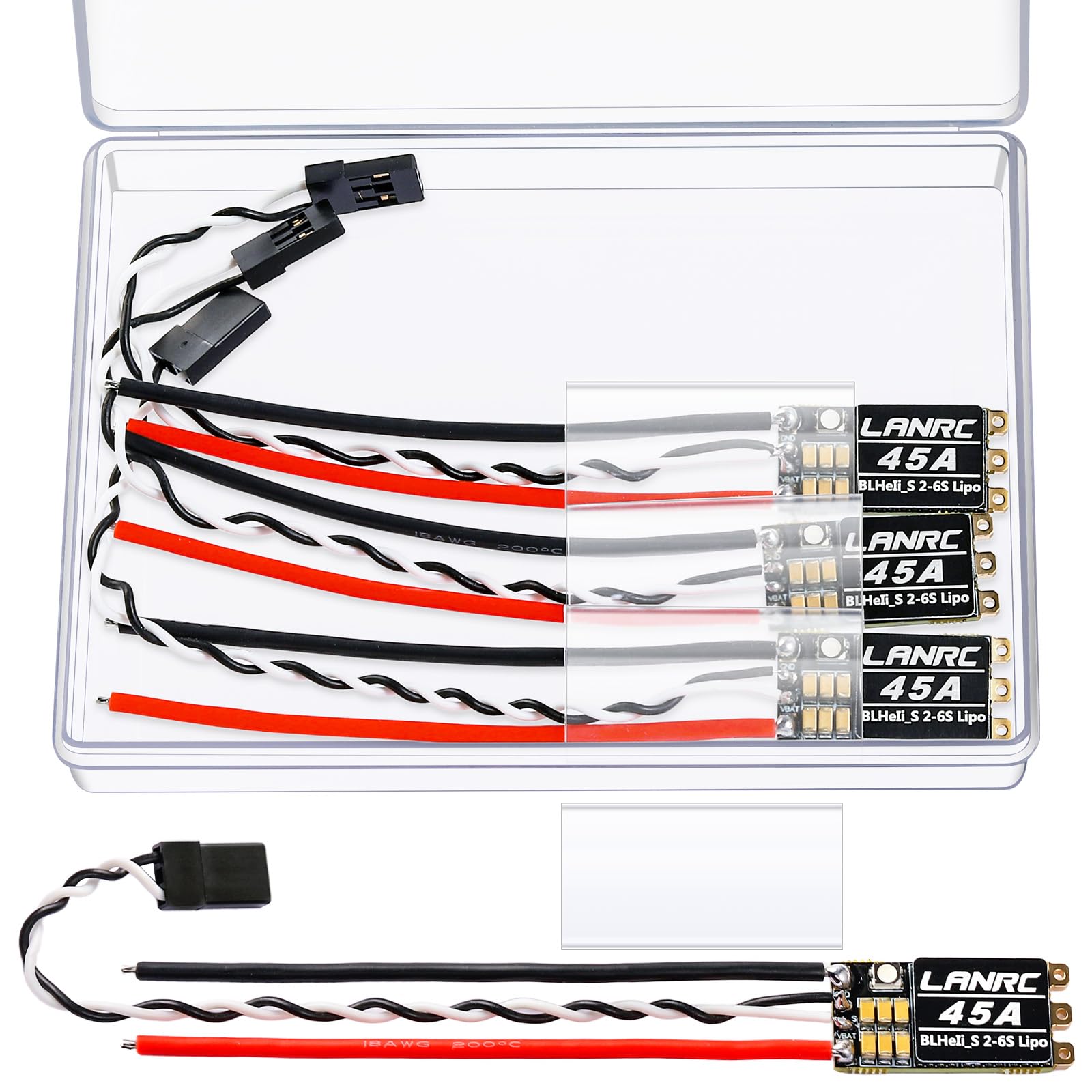 HNYYZL 4Pcs 45A ESC 2-6S Brushless ESC Lipo BLHeli_S Brushless Electronic Speed Controller 45A RGB LED Damped Light Support D-Shot 150/300/600 for RC FPV Quadcopter