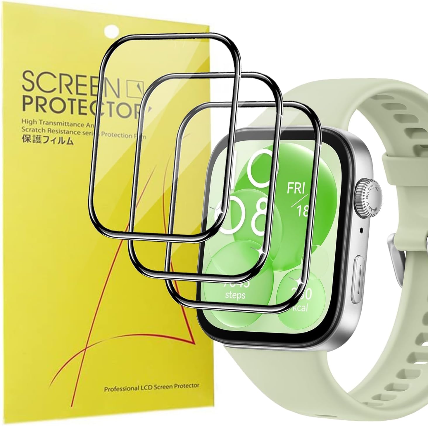 Lamshaw Compatible for HUAWEI Watch Fit 3 Screen Protector, [3 Pack] 3D Full Coverage PET Soft Screen Protector Film Compatible for HUAWEI Watch Fit 3-1.82 inch (Black-3Pack)