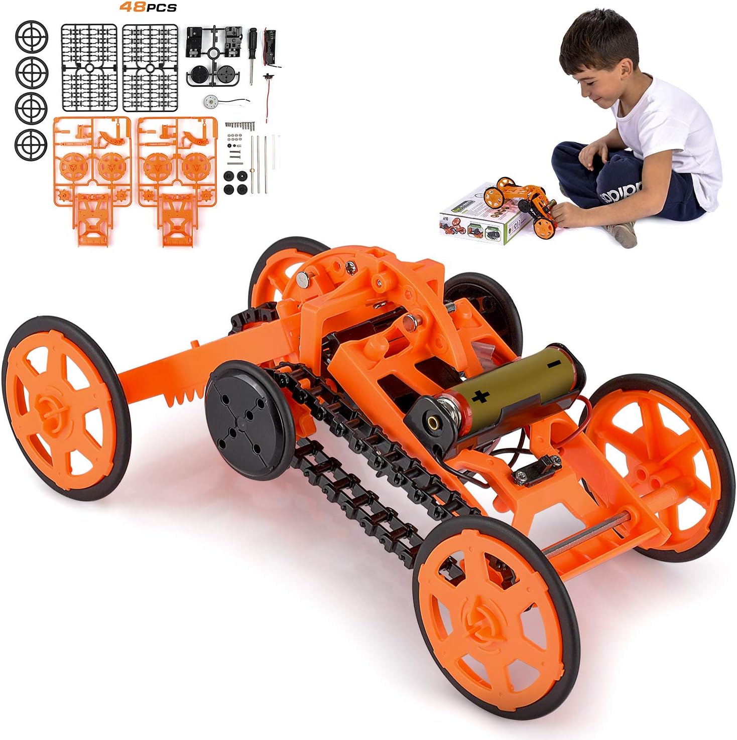 Engineering Stem DIY Car Assembly Gift Toy for Boys Kids & Adults - 4WD Electric Mechanical Construction Car Kit, Real Cool Motor Climbing Vehicle for Science Experiments & Circuit Building Projects