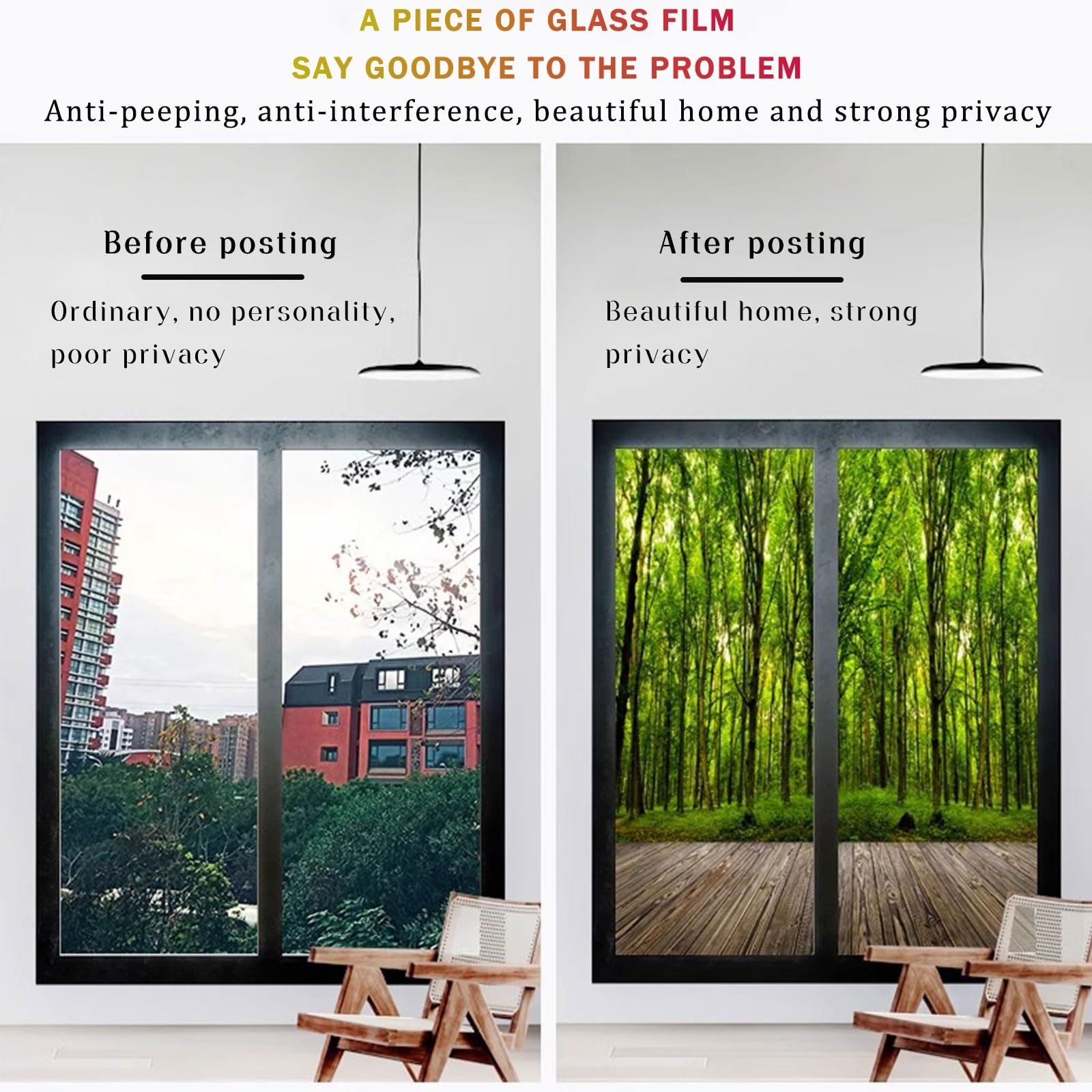 Wald 3D Fensterfolie Window Film Blickdicht Privatsphärefolie Fenster Dekorfolie Statisch Haftend Selbstklebende Glasaufkleber UV-Schutzfolie Ohne Klebstoff Abnehmbarer für Zuhause Büro Balkon