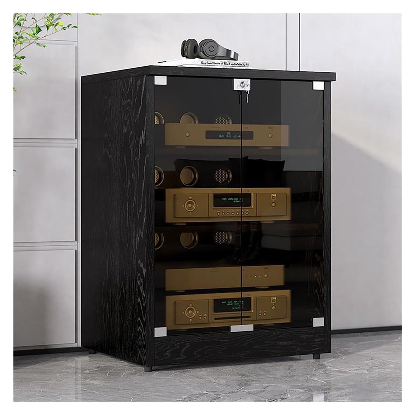 Nowoczesny stojak audio z drewna tekowego, szafka na multimedia, stojak wieżowy stereo, przechowywanie AV, uchwyt na odtwarzacz CD, wysokość 79,8 cm, drewniane meble stereo, kino domowe