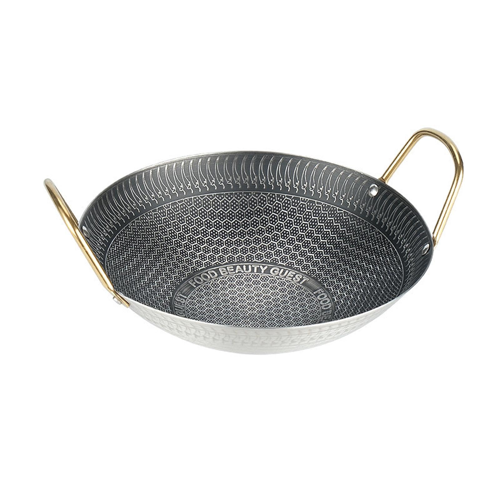 Colcolo Kadhai Kadai Stir Fry Pan Wok Seafood Pot Stainless Steel Saute Pan Indian Kadai Hotpot Pot for Food Frying Steaming Stewing, Diameter 24cm