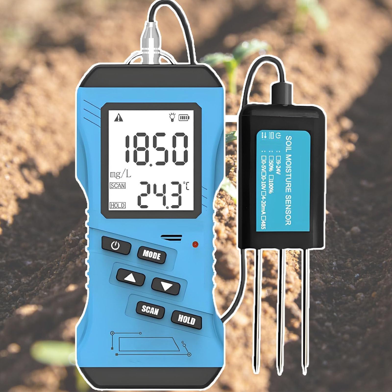 Misuratore di pH digitale per terreno, tester 7 in 1, tester Npk, con sensore di umidità e temperatura, kit di test del suolo da giardino LCD retroilluminato, per prato, fattoria, piante da interno ed