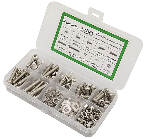 Miniatura 7 de Juego de 250 tornillos de máquina Phillips de cabeza cacerola M5 x 0.236 in 0.315 in 0.394 in 0.472 in 0.630 in 0.787 in0.984 in 304 Tornillos