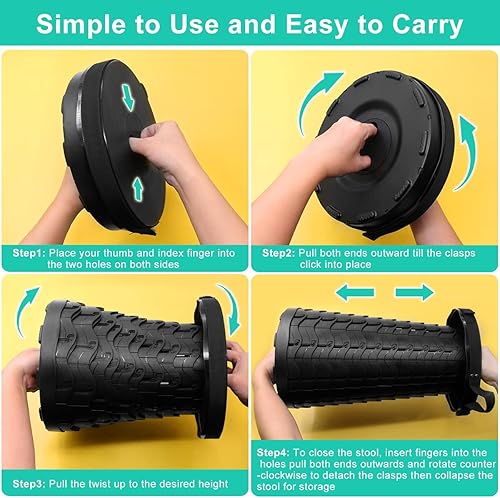 Vista 4 de Coideal Taburete plegable retráctil mejorado, taburete plegable portátil ligero y telescópico, altura ajustable con carga de 400 libras