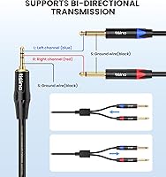 Vista 7 de Tisino - Cable TRS estéreo de 1/8" a dual TS mono con divisor en Y de 1/4", cable estéreo con miniconector auxiliar de 3.5 mm a conector de 6.35 mm