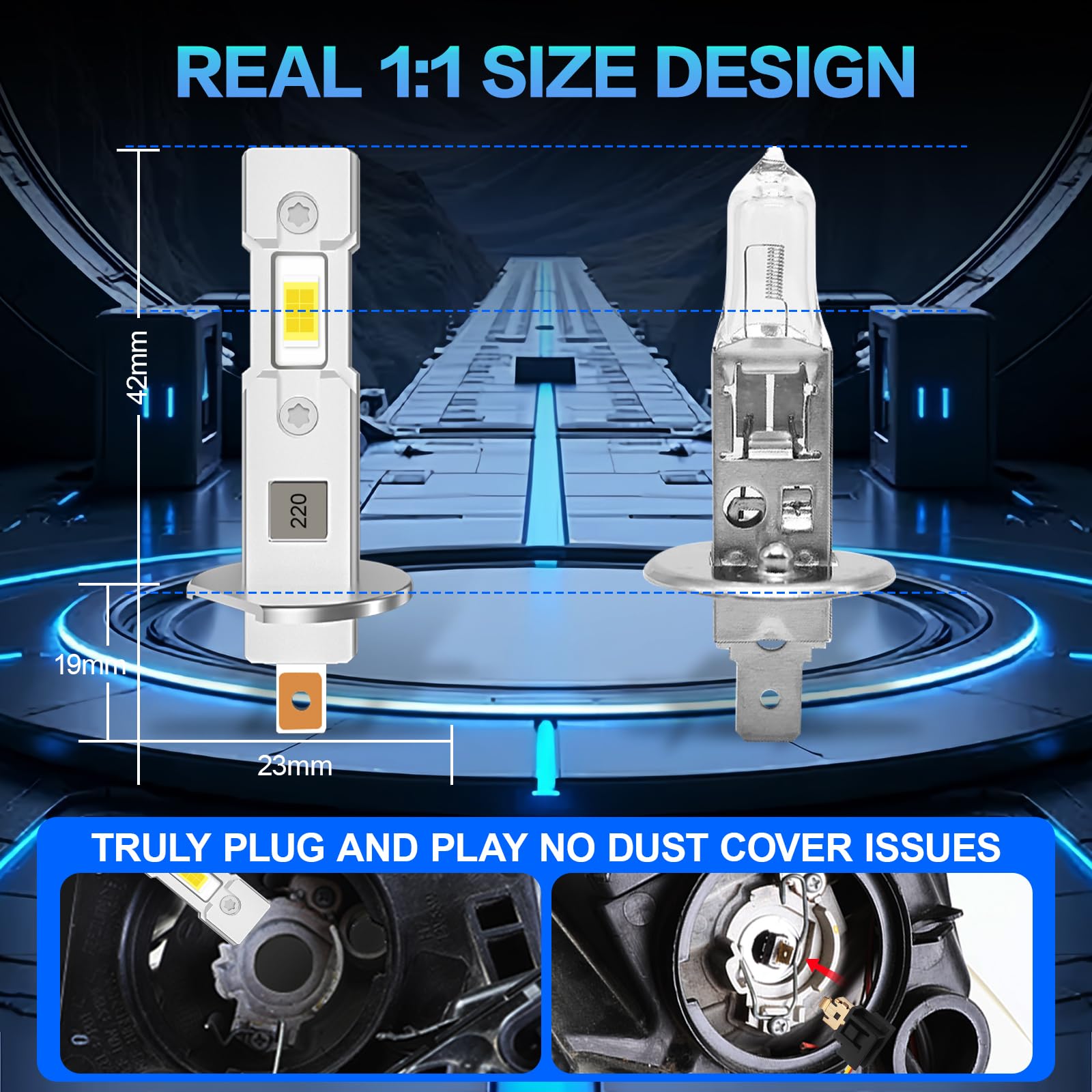 Sycreek Lampadina LED H1 Kit di Conversione, Doppio Raffreddamento in Rame & Rumore Zero, Installazione H1 LED 1:1 Facile, Compatibile con CANbus per Auto e Moto(9-24V)