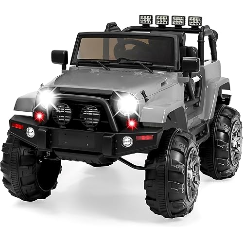 Best Choice Products Kids 12V Ride On Truck, Battery Powered Toy Car w/Spring Suspension, Remote Control, 3 Speeds, LED Lights, Bluetooth - Light Gray