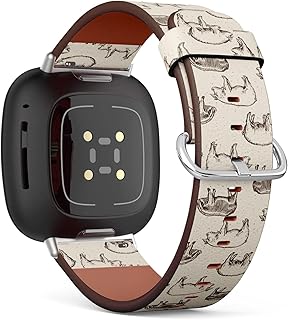 CJBROES Replacement Leather Watch Band, Compatible with Fitbit Versa 3 and Fitbit Sense of Wristband Bracelet Accessory - Pigs Farm