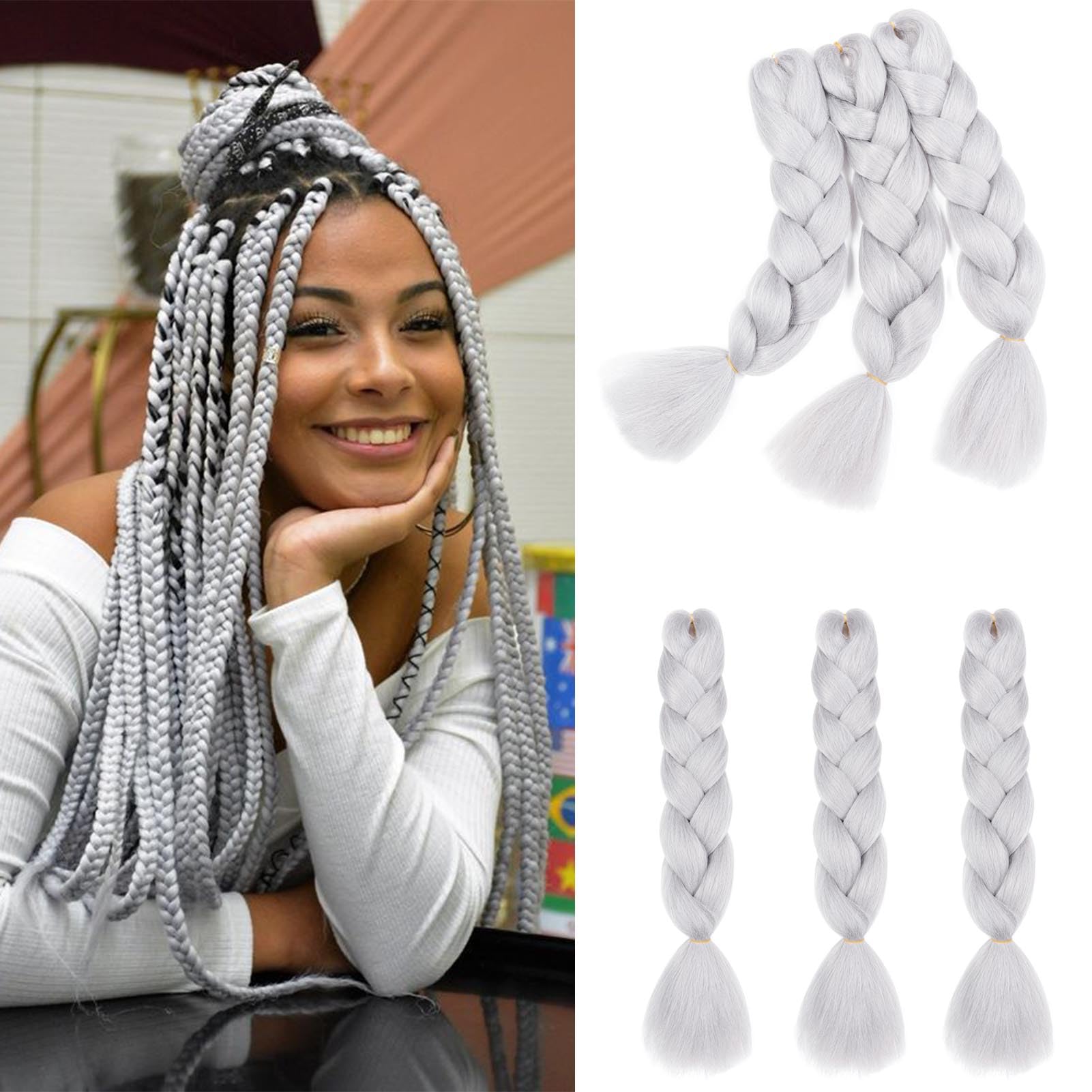 60cm Extensiones de Pelo Trenzas Africanas Castaño Oscuro Extensiones para Trenzas Africanas 1 pcs 100g Kanekalon Pelo para Trenzas Africanas Sintetico Extensiones de Trenzado Cabello Braiding — view 174