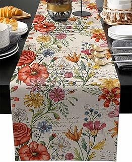 Vintage Floral, Table Runner 108 Inches Long Linen Kitchen Dinner Table ...