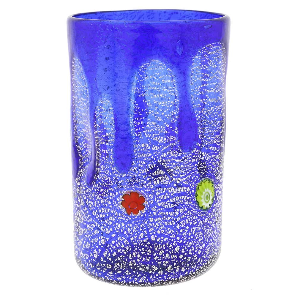 Glass Of Venice Murano Glass Tall Drinking Glass - Silver Lava Blue