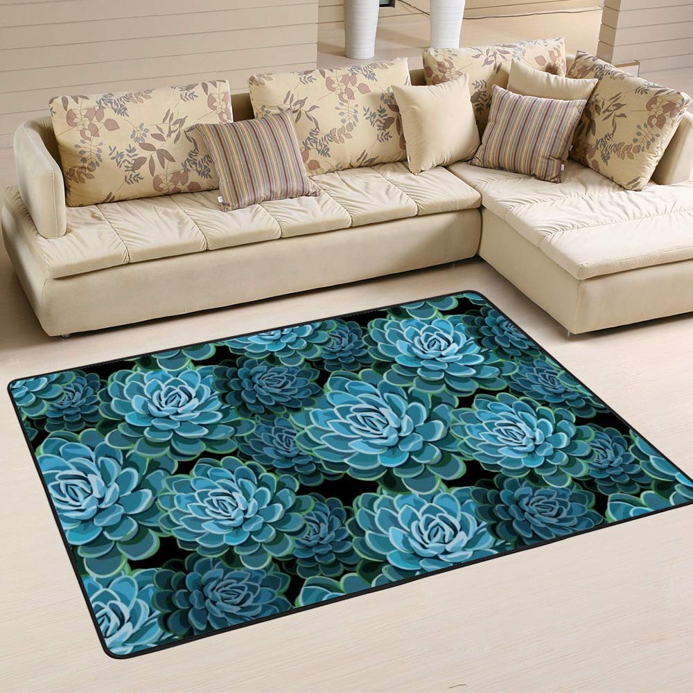 Tapis de salon bleu à motifs cactus Ruchen pour sublimer votre séjour