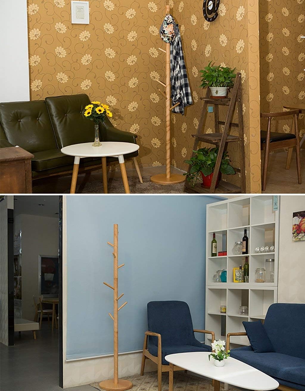 Coat Rack Solid Wood Free Standing Coat and Hat Rack for Garage Foyer Office Closet/Free Standing Coat Rack Light Wood Portable Coat Rack Tower Coat Rack