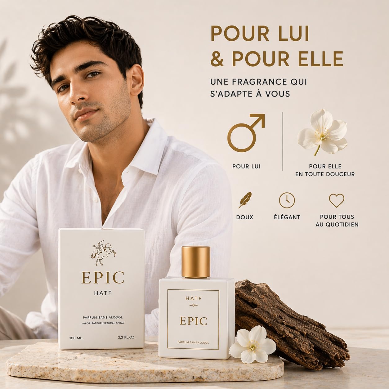 Epic - Bezalkoholowe perfumy z piżmem - luksusowe, etyczne, halal, wyprodukowane we Francji - Mężczyźni i kobiety 100ml