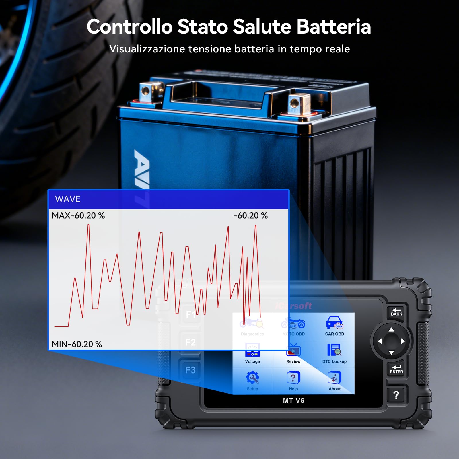 iCarsoft MT V6 - Scanner diagnostico per moto Triumph, lettore di codici OBD2, diagnostica completa del sistema, 58 servizi di manutenzione, 55 test bidirezionali, lettura/cancellazione dei codici di