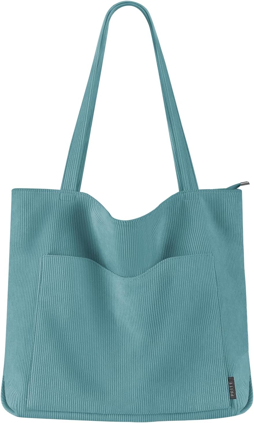 Prite Corduroy Tote Bag for Women Large Shoulder Bag with Zipper and Pockets for College Work Travel Shopping