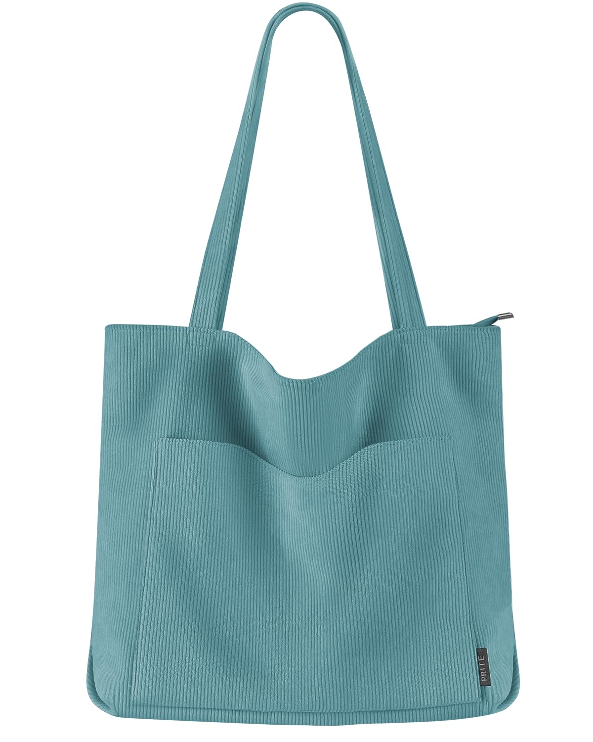 Prite Corduroy Tote Bag for Women Large Shoulder Bag with Zipper and Pockets for College Work Travel Shopping