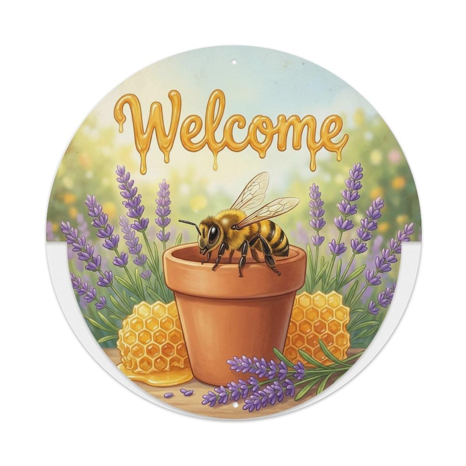 Welcome Bee Lavender Hive Metal Tin Sign