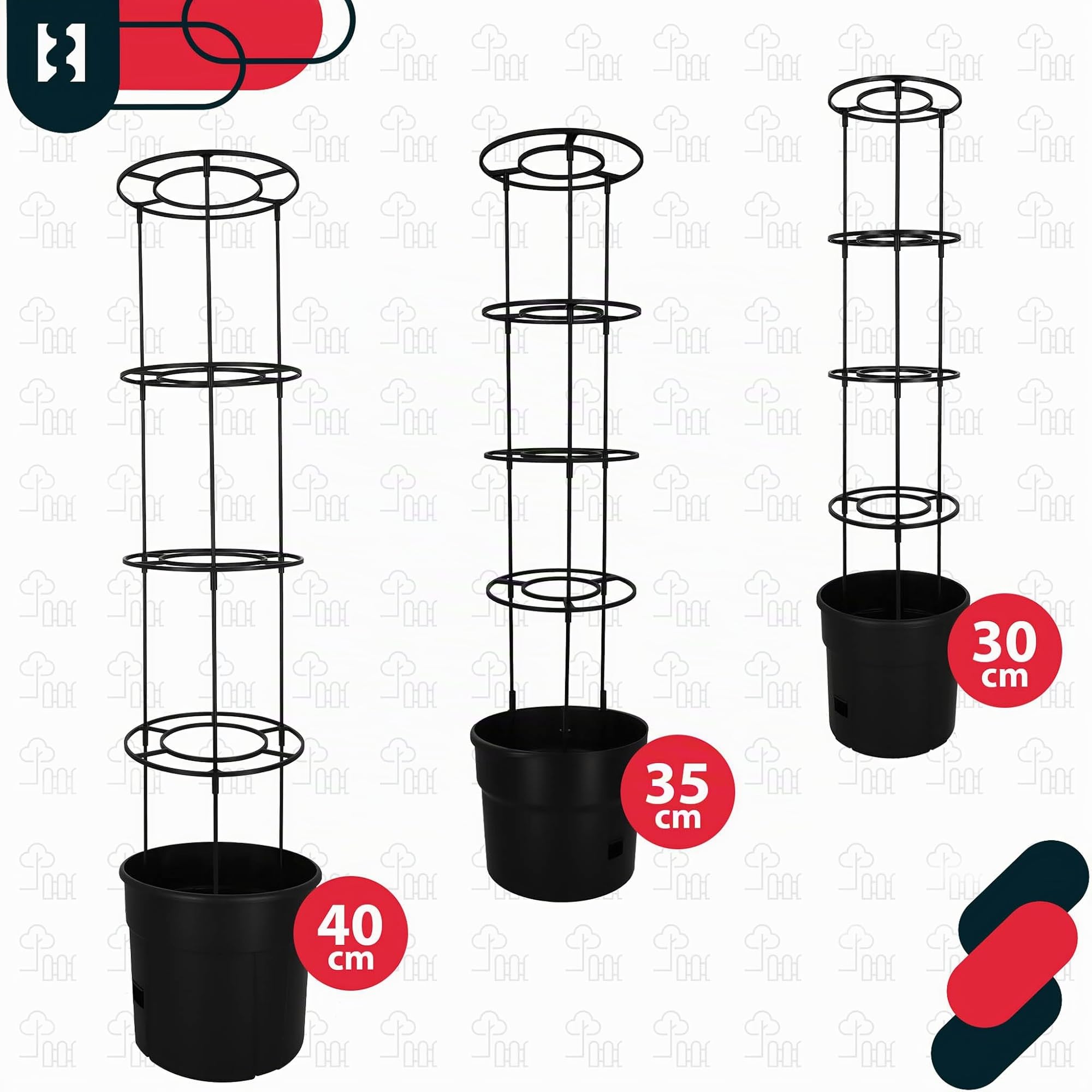 KOTARBAU® Support pour tomates grimpantes - Pots pour semis - Diamètre 35 cm H 128 cm - Pot pour plantes, noir, lot de 2