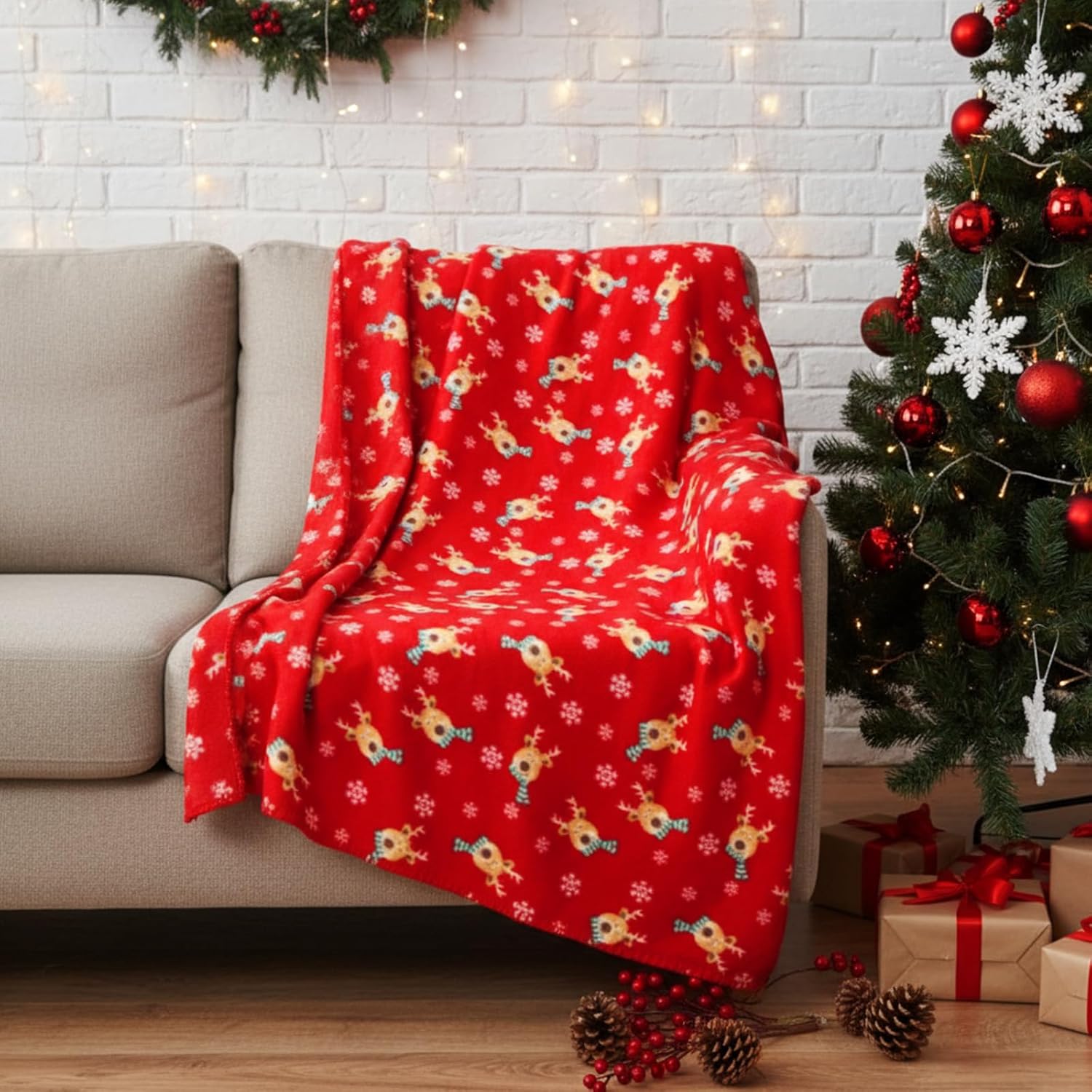 48 Pcs Christmas Throw Blankets Bulk 50 x 60 Inch Xmas Reindeer Snowflakes Winter Holiday Red Soft Cozy Fleece Blanket for Winter Bedding Couch Chair and Homeless Gift Home Decorations (Cute) - Image 2